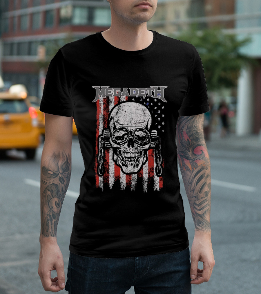 Megadeth American Flag Skull Distressed Chain T-Shirt