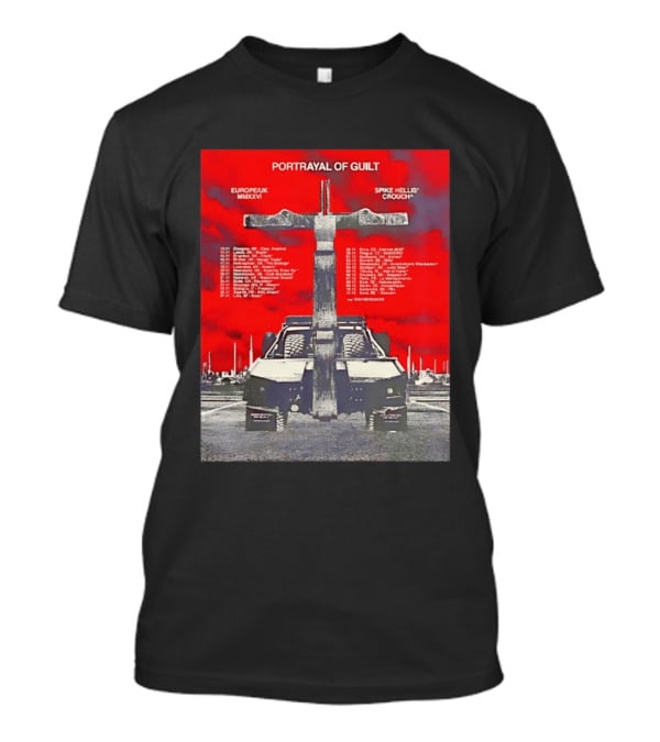 Portrayal Of Guilt Europe UK MMXXVI Spike Hellis Crouch Oathbreaker Tour Dates Tire Tracks Industrial Red T-Shirt