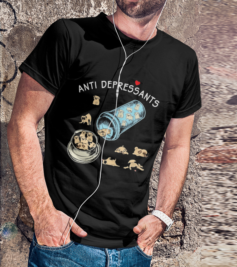 Anti Depressants Pug Puppies In Pill Bottle T-Shirt