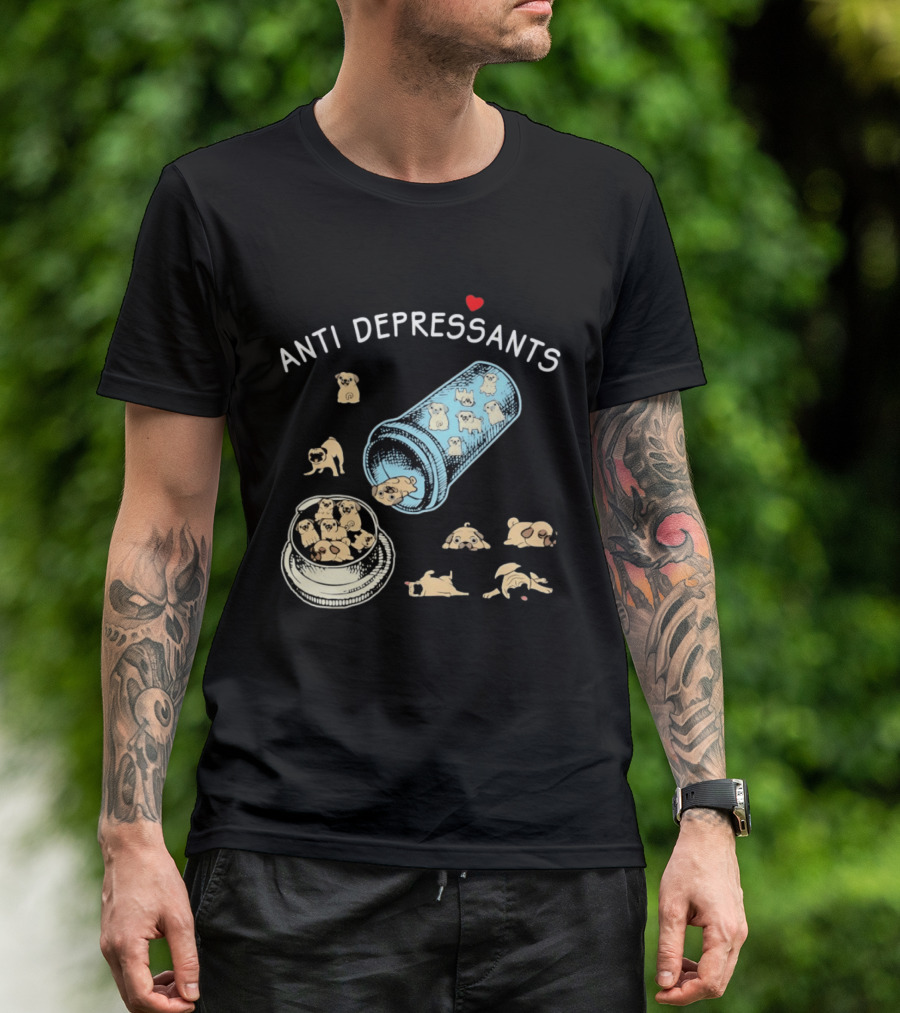Anti Depressants Pug Puppies In Pill Bottle T-Shirt