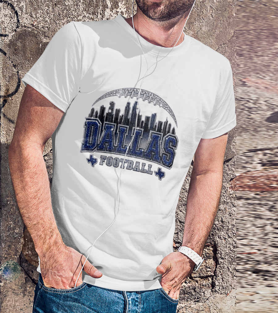 Dallas Football Skyline Rhinestone Texas Cityscape T-Shirt