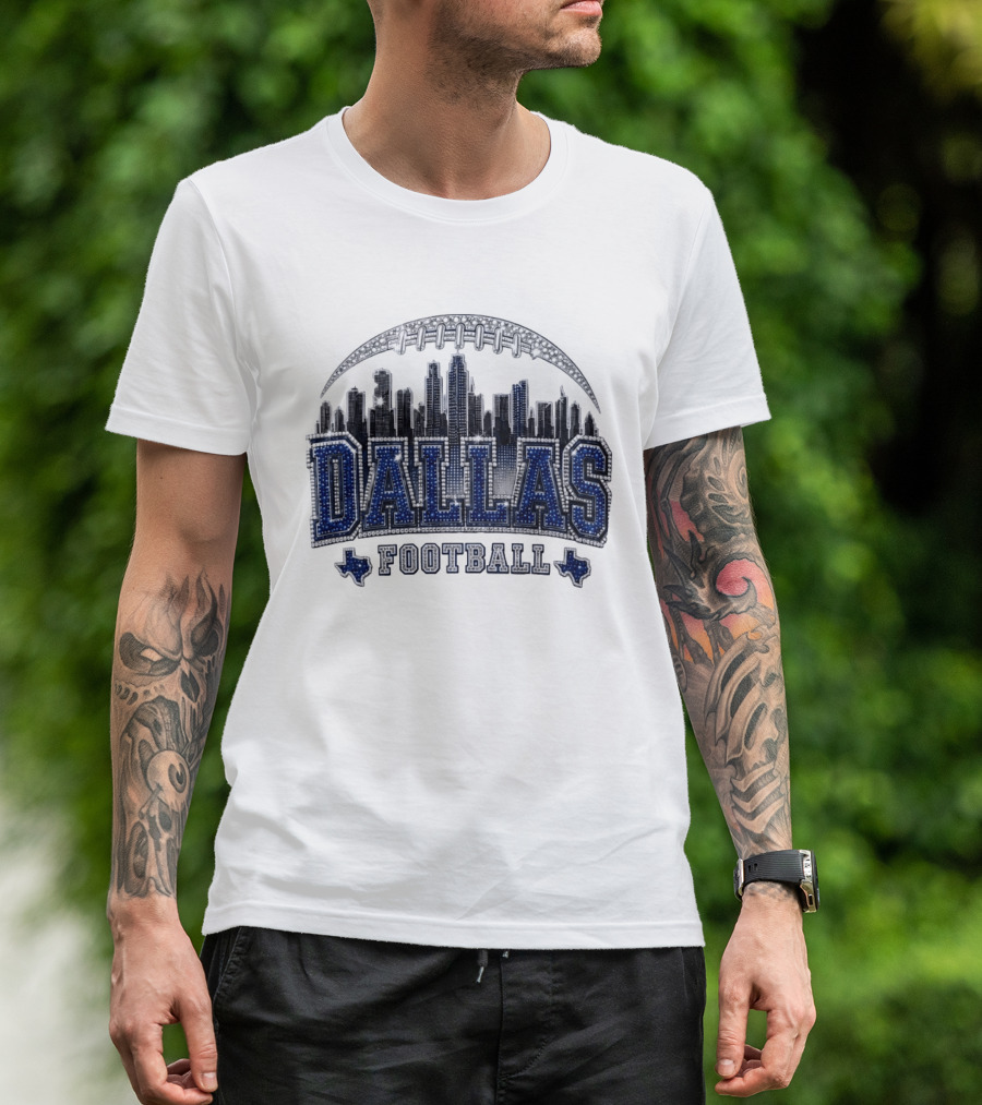 Dallas Football Skyline Rhinestone Texas Cityscape T-Shirt