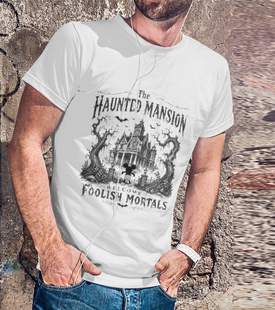 The Haunted Mansion Welcome Foolish Mortals Disney Halloween Mickey T-Shirt