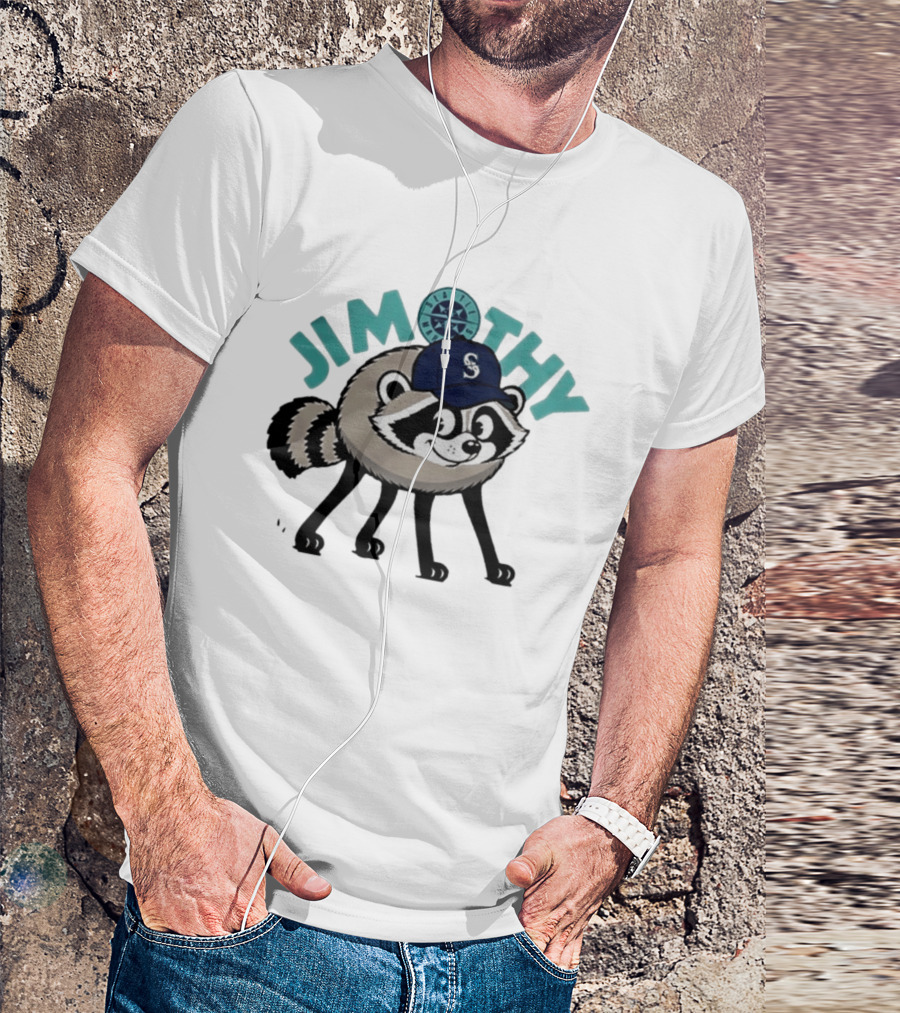 Seattle Mariners Jimothy Raccoon Character With Team Cap And Compass T-Shirt