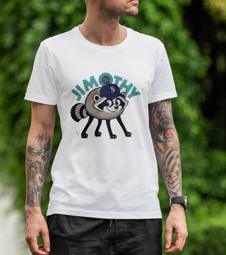 Seattle Mariners Jimothy Raccoon Character With Team Cap And Compass T-Shirt