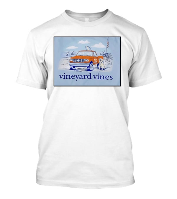 Vineyard Vines Beach Dog And Surf Truck Scene With Golden Retriever T-Shirt