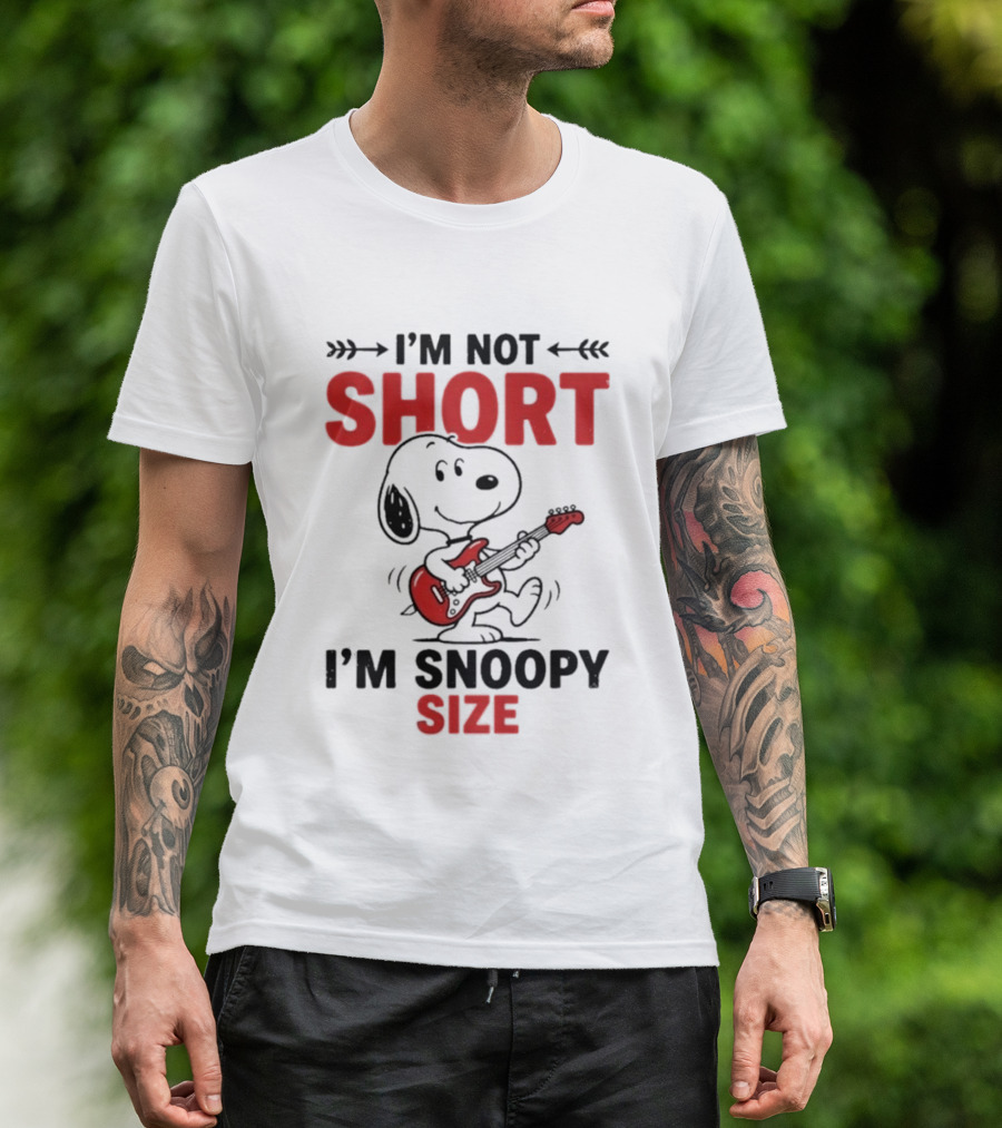 Snoopy Beagle Cartoon I'm Not Short I'm Snoopy Size Guitar Music T-Shirt