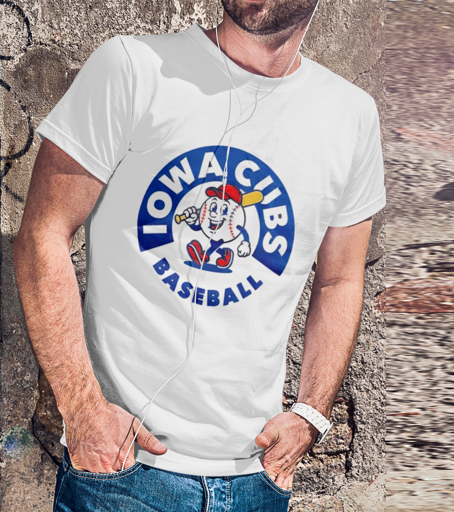 Iowa Cubs MLB Baseball Cartoon Walking Ball Bat Red Cap T-Shirt