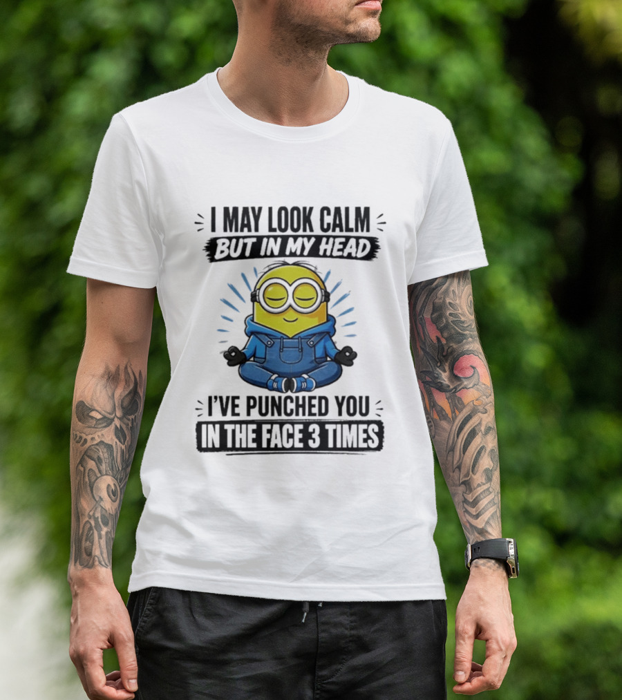 Minion I May Look Calm But In My Head I've Punched You In The Face 3 Times Meditating Blue Overalls T-Shirt