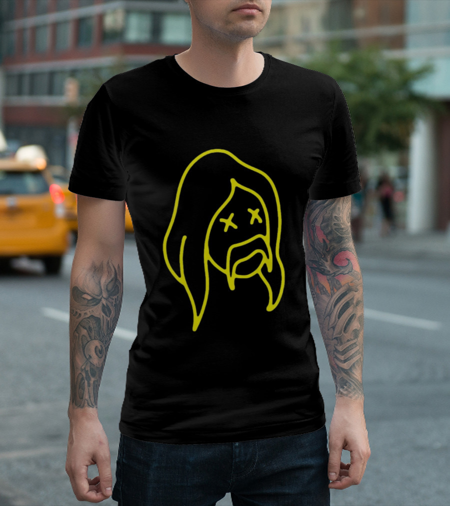 Austin Meade Store Blackout Black Neon Yellow Face Lines T-Shirt