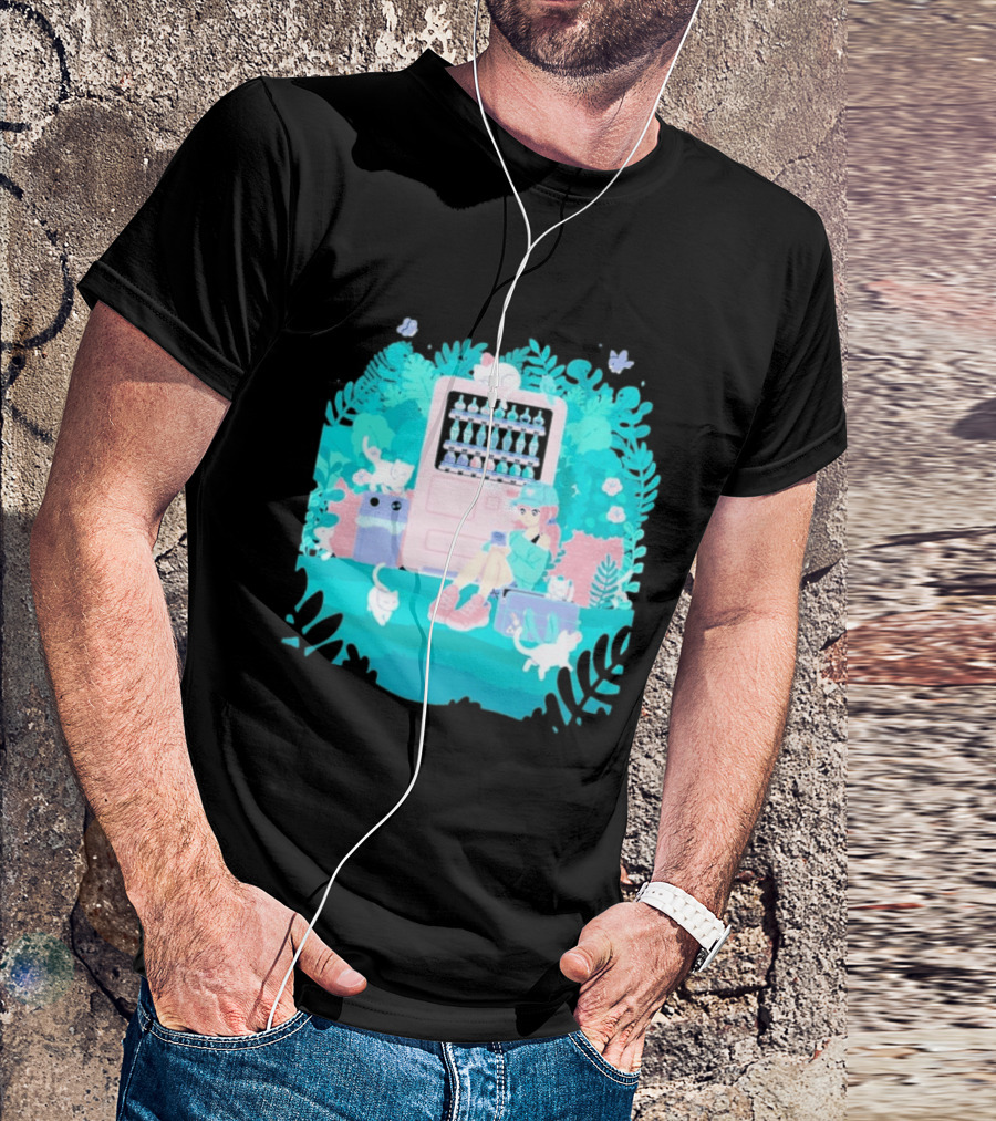 Cat Vending Machine Pastel Aesthetic With Sitting Girl And Cats T-Shirt