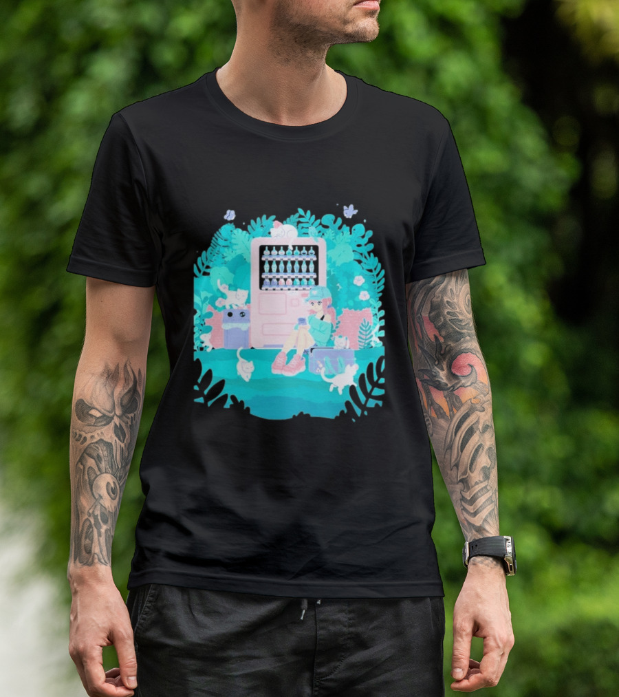 Cat Vending Machine Pastel Aesthetic With Sitting Girl And Cats T-Shirt