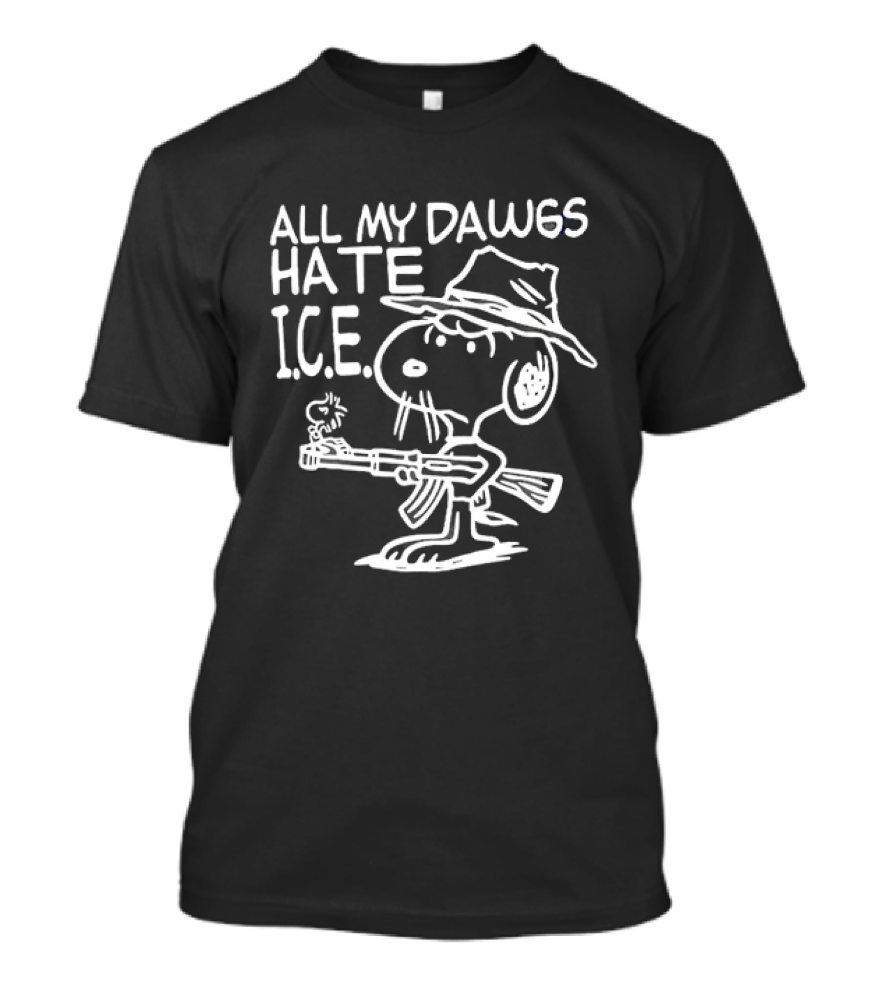 Snoopy Cowboy All My Dawgs Hate Ice Peanuts Character Funny Western T-Shirt