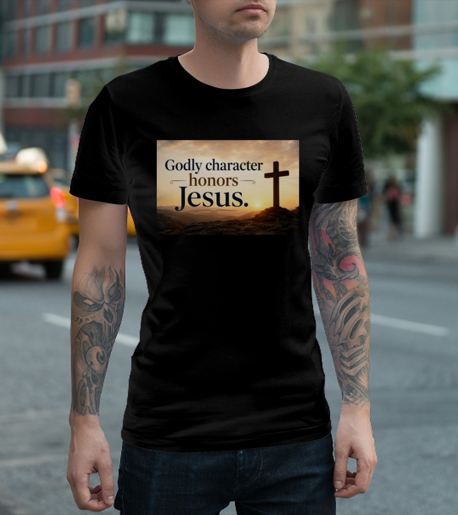 Godly Character Honors Jesus Cross At Sunset T-Shirt