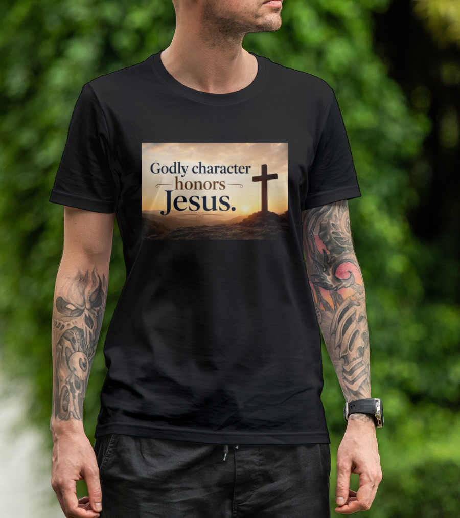 Godly Character Honors Jesus Cross At Sunset T-Shirt