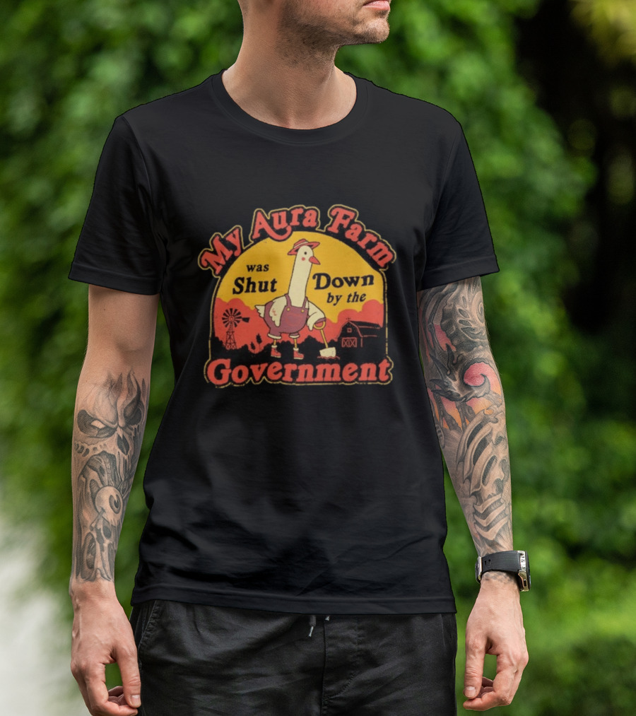 My Aura Farm Was Shut Down By The Government Goose Vintage Farmyard Scene T-Shirt