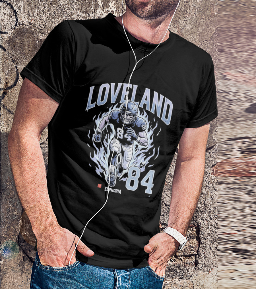 Loveland 84 Euphoria Football Player Blue Flames Athletic T-Shirt