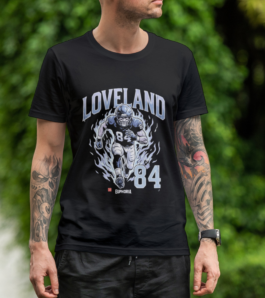 Loveland 84 Euphoria Football Player Blue Flames Athletic T-Shirt