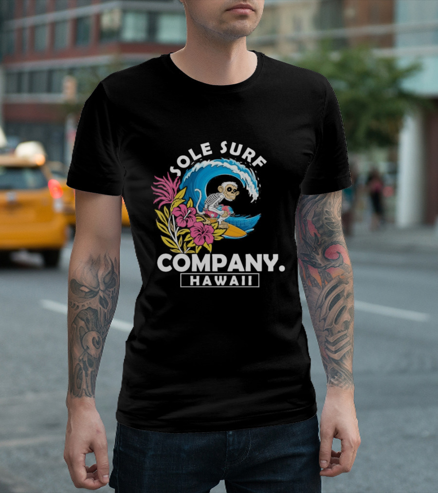 Sole Surf Company Hawaii Monkey Wave Flower Surfing T-Shirt