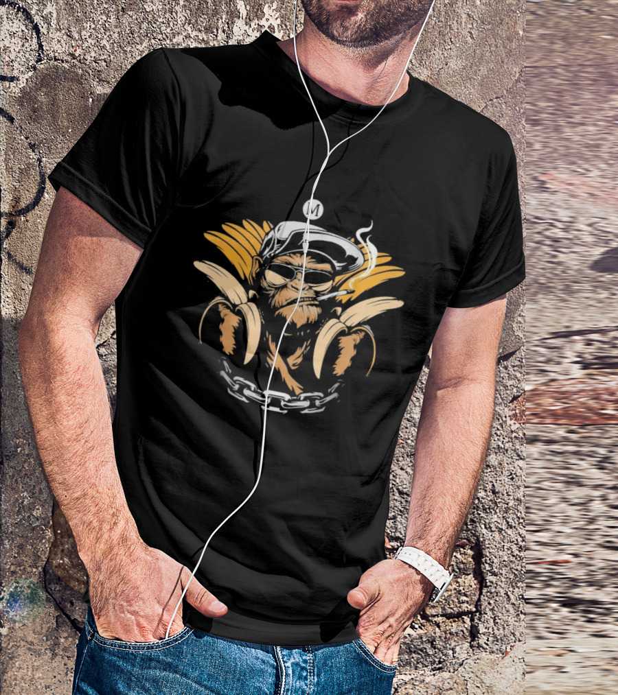 Monkey With Bananas Cool Smoking Shades Chain Hat T-Shirt