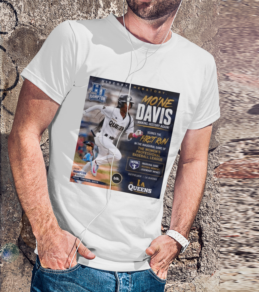 Mo'ne Davis First Run Inaugural Women's Professional Baseball League LA Queens Hampton History T-Shirt