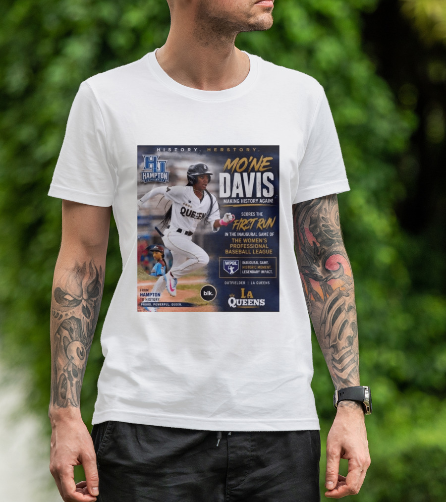 Mo'ne Davis First Run Inaugural Women's Professional Baseball League LA Queens Hampton History T-Shirt