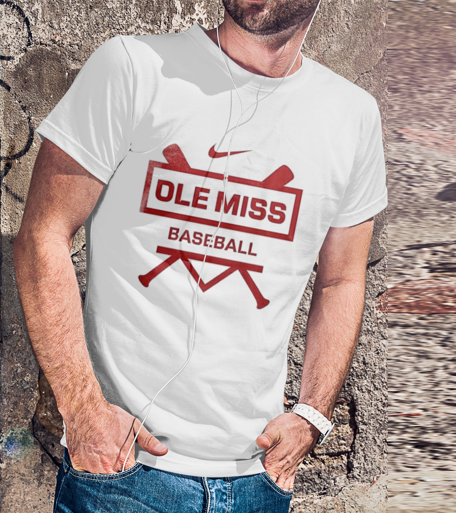 Ole Miss Baseball Nike Let's Go Rebell Crossed Bats T-Shirt