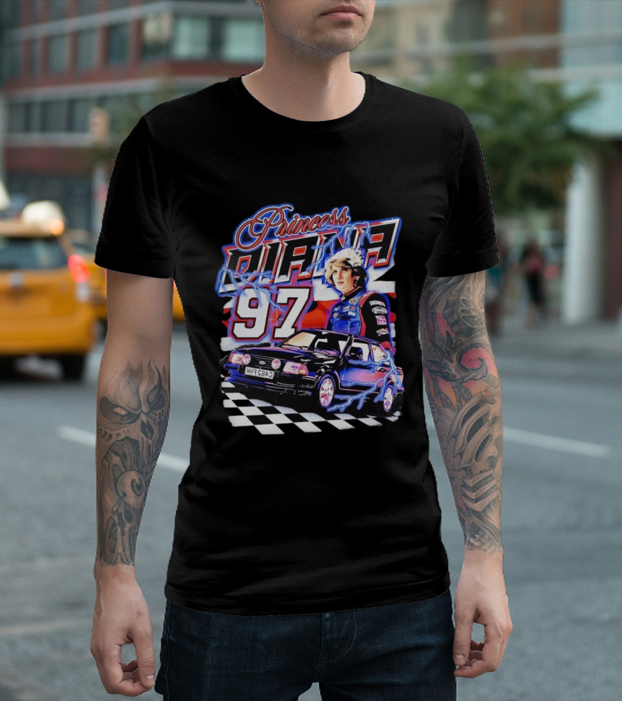Princess Diana 97 Racing NASCAR Checkered Lightning Car T-Shirt