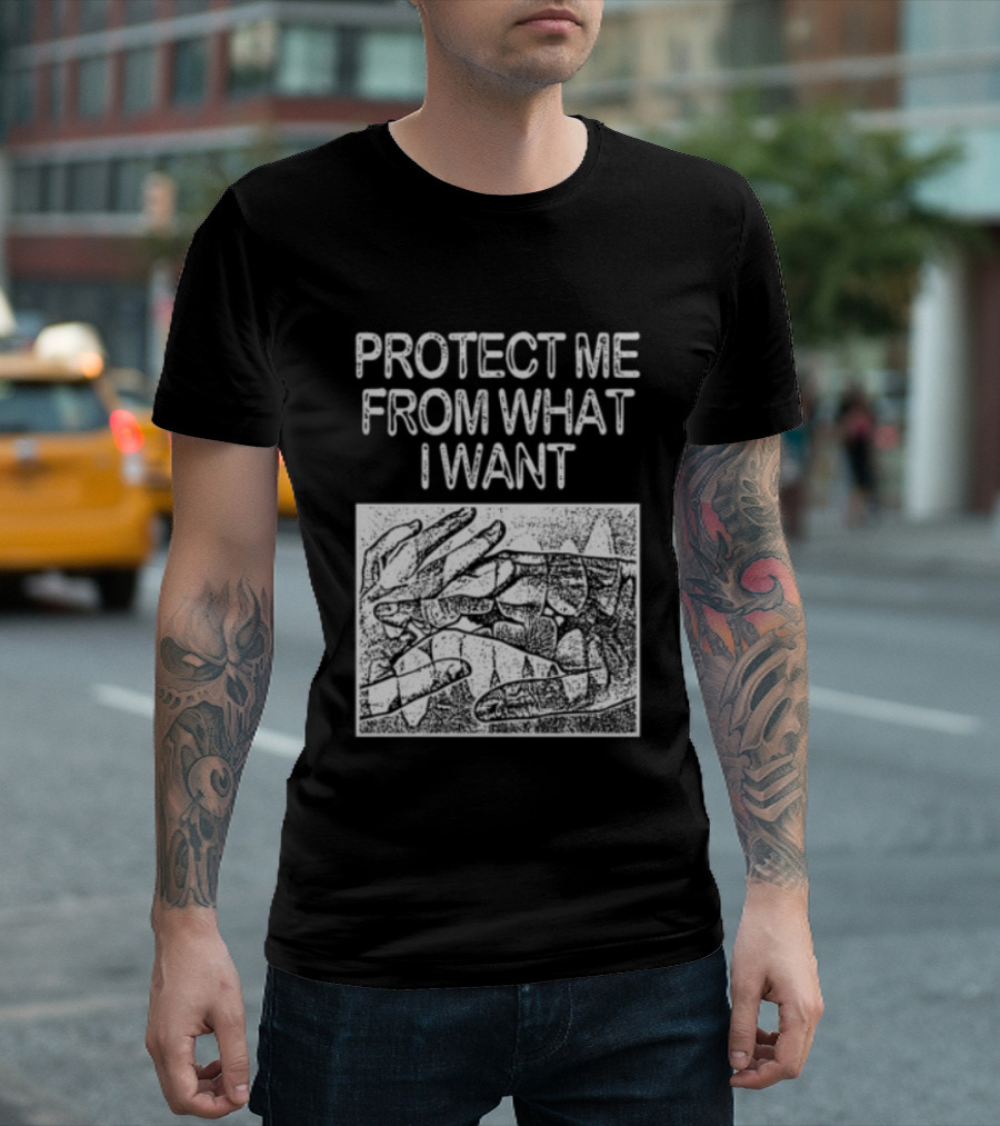 Protect Me From What I Want Get A Real Job Kid Store Black T-Shirt