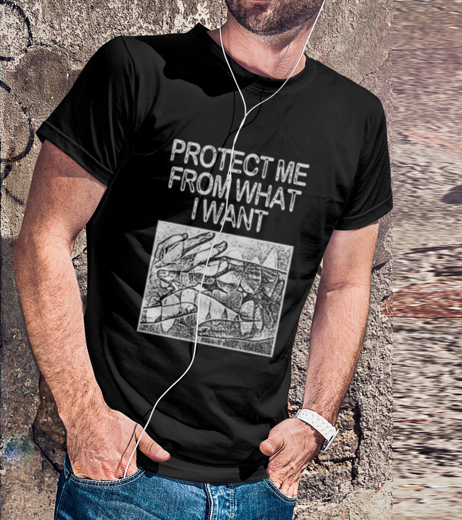Protect Me From What I Want Get A Real Job Kid Store Black T-Shirt