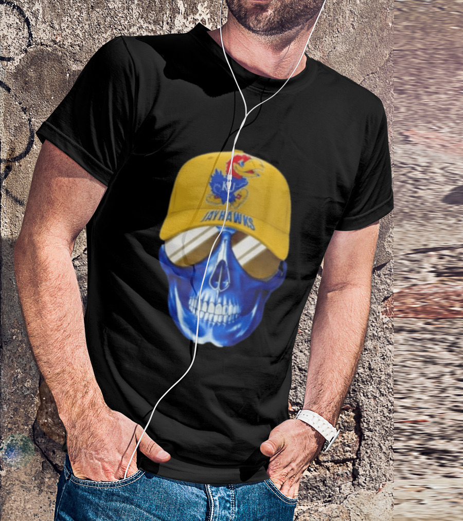 Kansas Jayhawks Skull Cap Fans Wear KU Jayhawks Edition T-Shirt