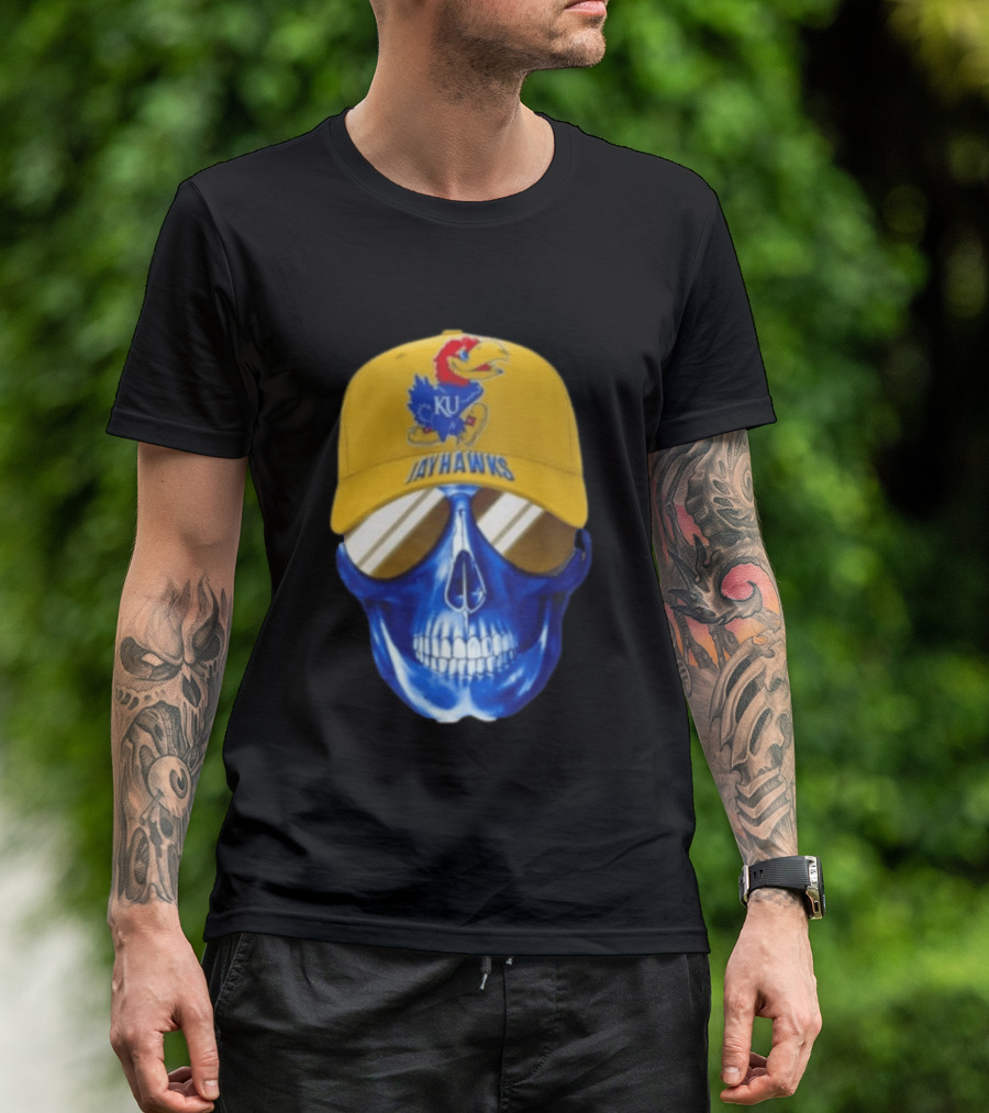 Kansas Jayhawks Skull Cap Fans Wear KU Jayhawks Edition T-Shirt