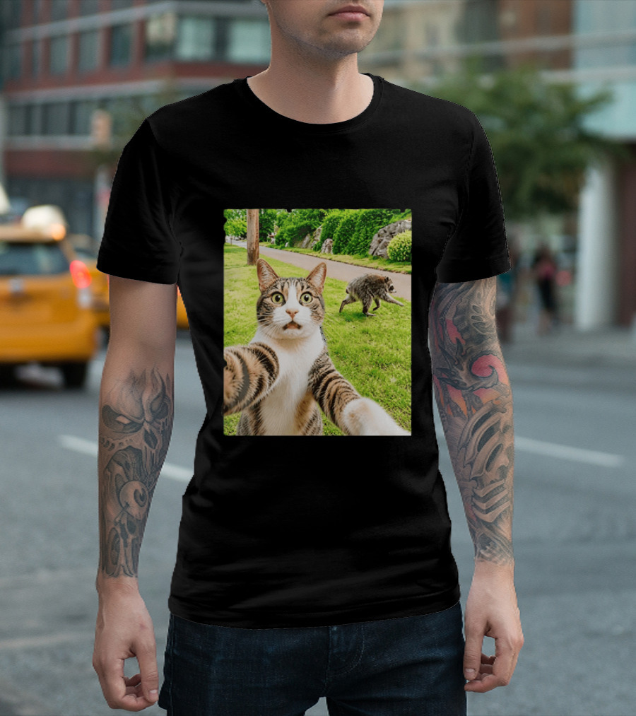 Tabby Cat Selfie With Jimothy Raccoon 2026 Seattle Legend Meme T-Shirt