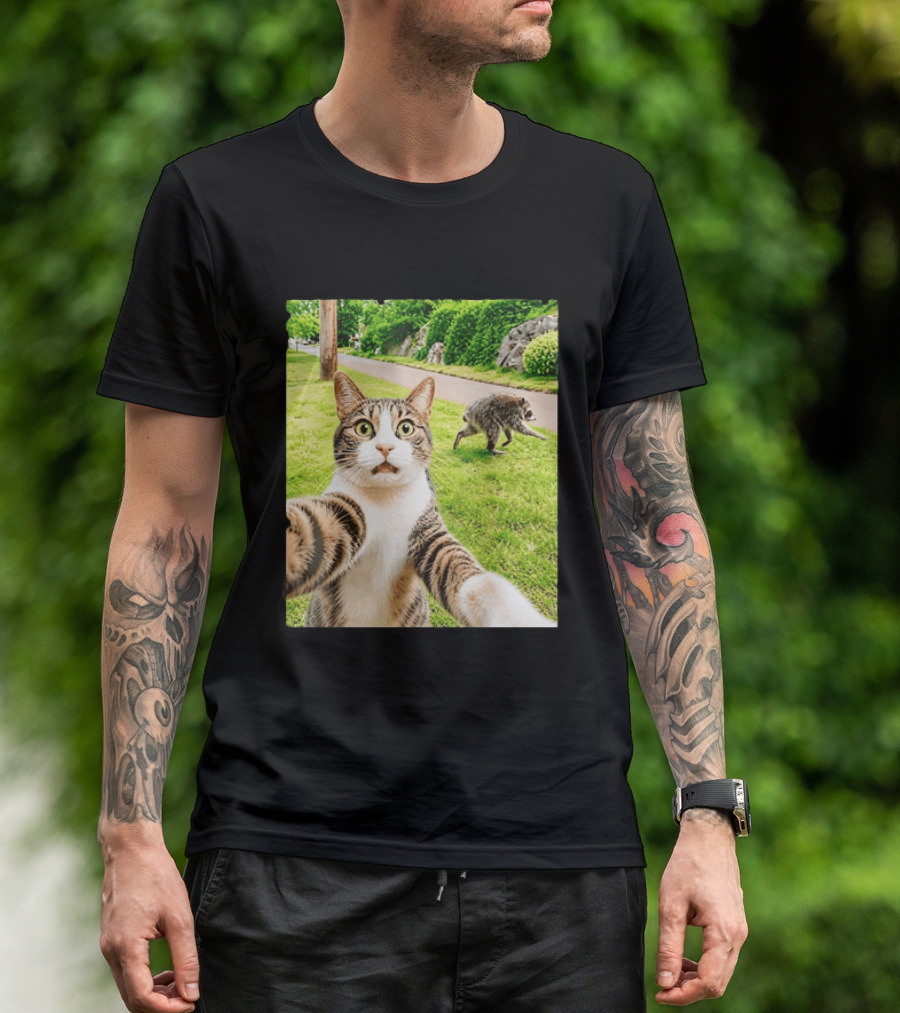 Tabby Cat Selfie With Jimothy Raccoon 2026 Seattle Legend Meme T-Shirt
