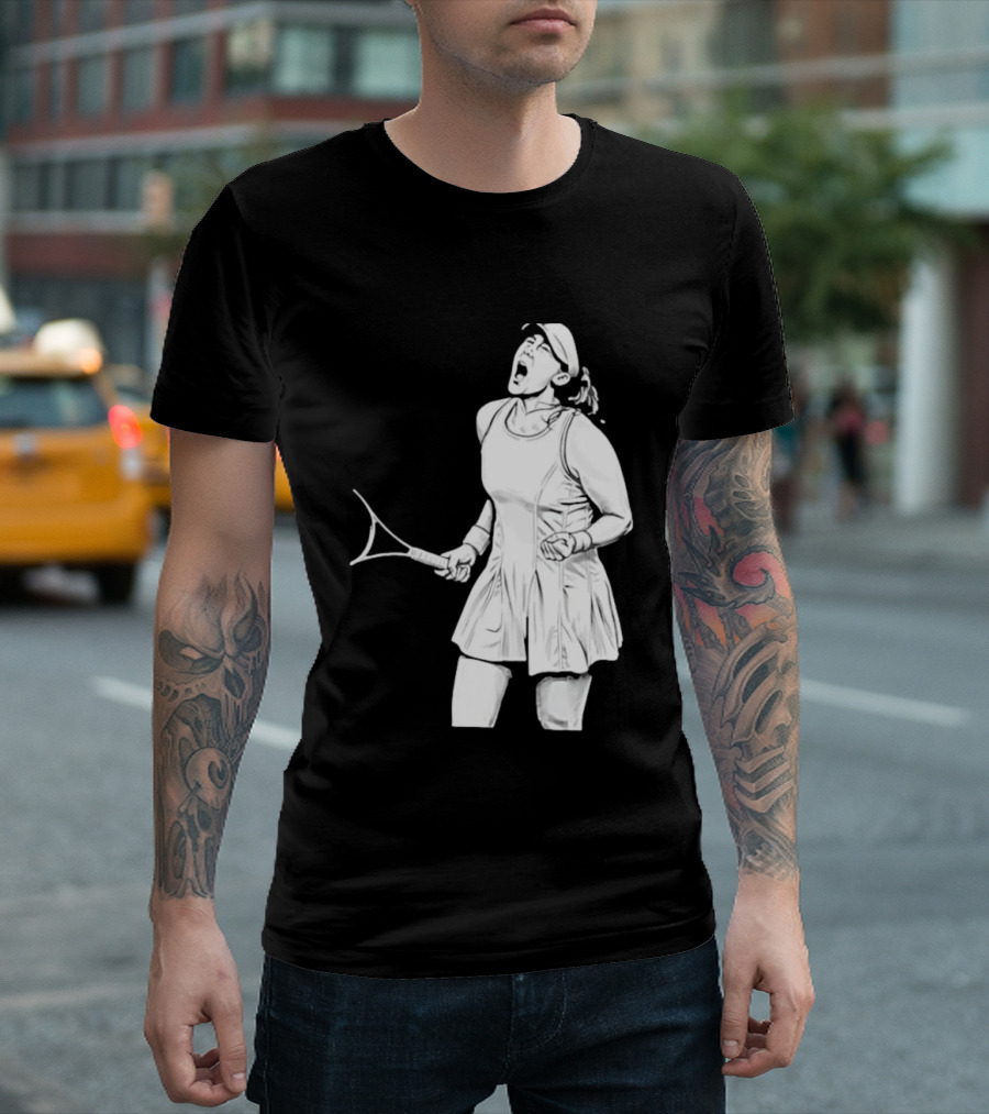 Tennis Player Celebrating Victory Power Grit Determination Black T-Shirt