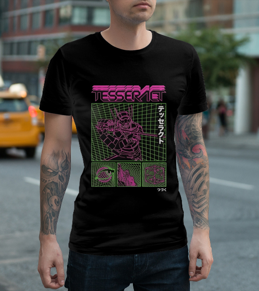TesseracT Samurai Synthwave Cyberpunk Japanese Text Retro Neon Aesthetic T-Shirt