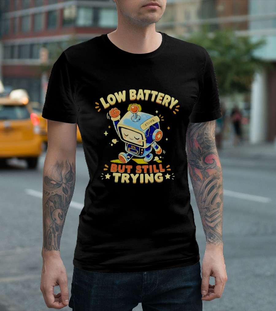 Low Battery But Still Trying Robot Retro Anime T-Shirt