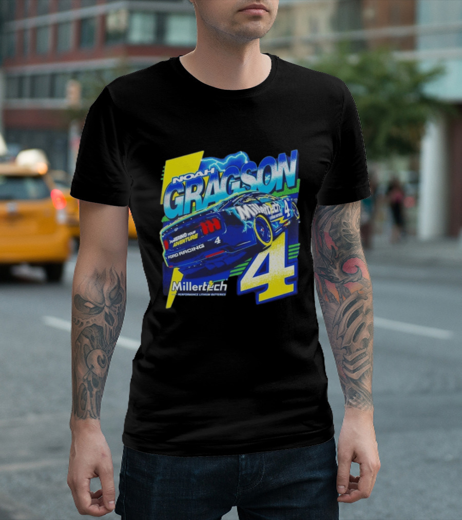 Noah Gragson Millertech Performance Lithium Batteries No 4 Ford Racing Powering Your Adventure T-Shirt