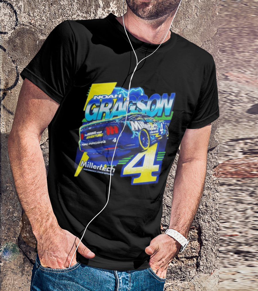 Noah Gragson Millertech Performance Lithium Batteries No 4 Ford Racing Powering Your Adventure T-Shirt