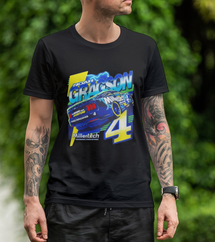 Noah Gragson Millertech Performance Lithium Batteries No 4 Ford Racing Powering Your Adventure T-Shirt