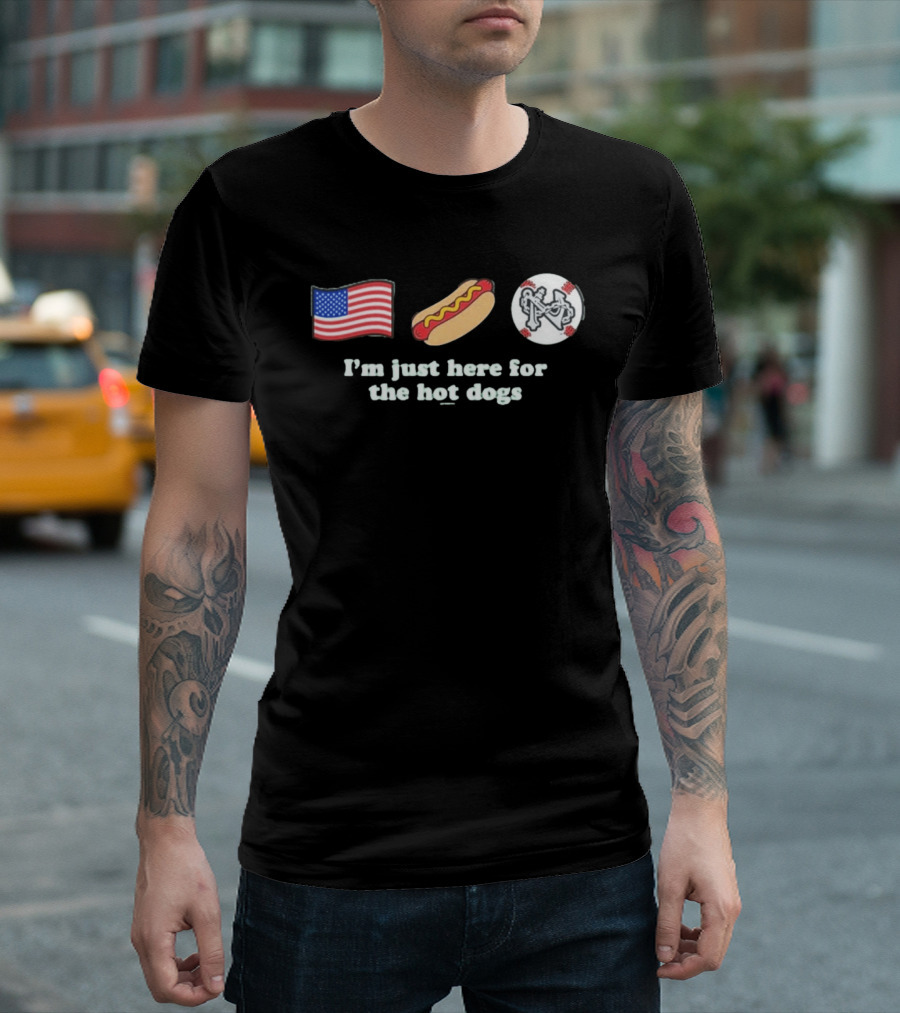 Norfolk Tides American Flag Baseball I'm Just Here For The Hot Dogs T-Shirt