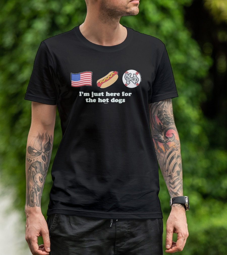 Norfolk Tides American Flag Baseball I'm Just Here For The Hot Dogs T-Shirt