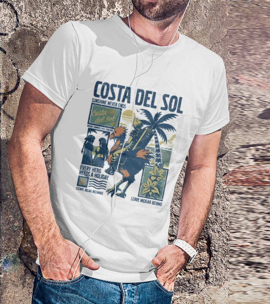 Costa Del Sol Final Fantasy Chocobo Beach Scene Palm Trees T-Shirt