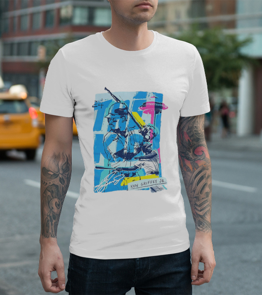 Ken Griffey Jr 24 Seattle Mariners Vintage Baseball Art Player Signature T-Shirt