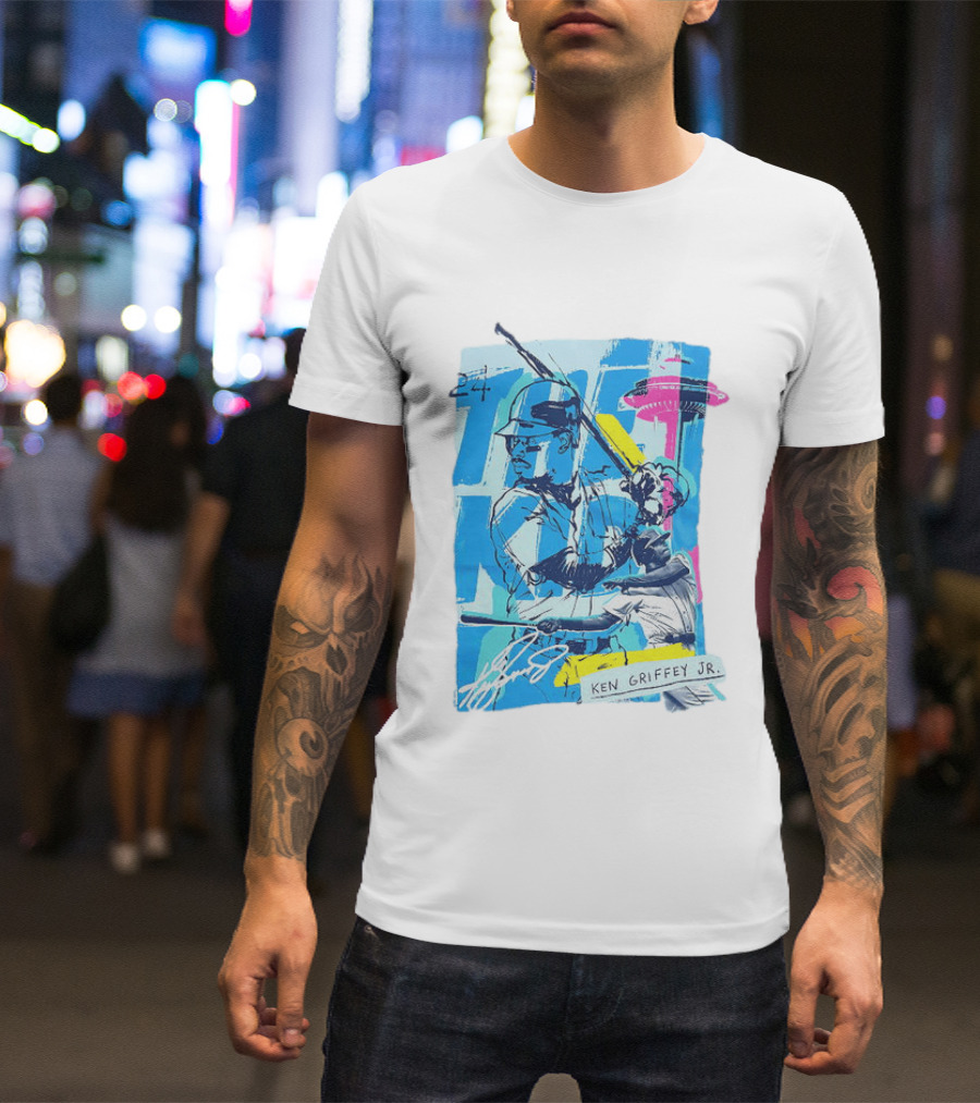 Ken Griffey Jr 24 Seattle Mariners Vintage Baseball Art Player Signature T-Shirt