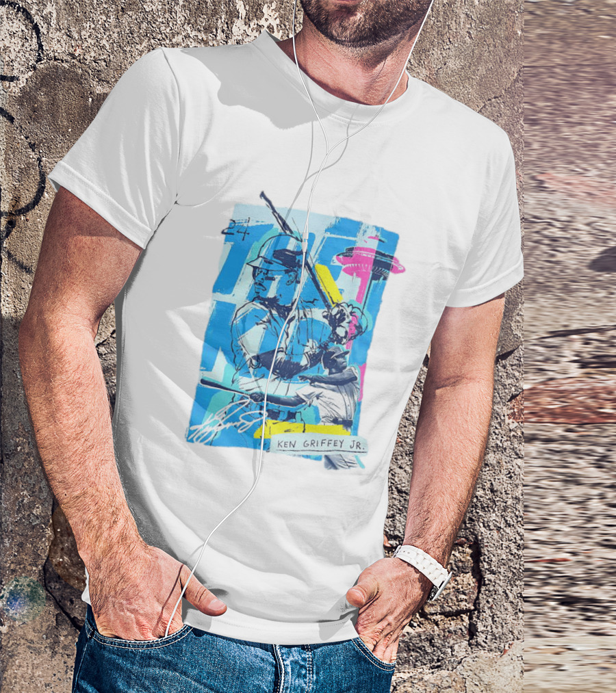 Ken Griffey Jr 24 Seattle Mariners Vintage Baseball Art Player Signature T-Shirt