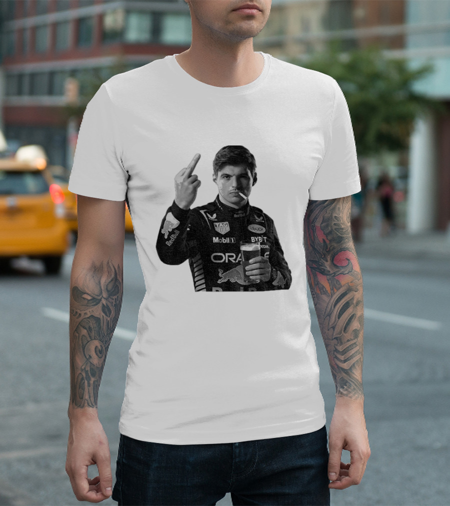 Max Verstappen Red Bull Racing Smoking Beer Middle Finger T-Shirt