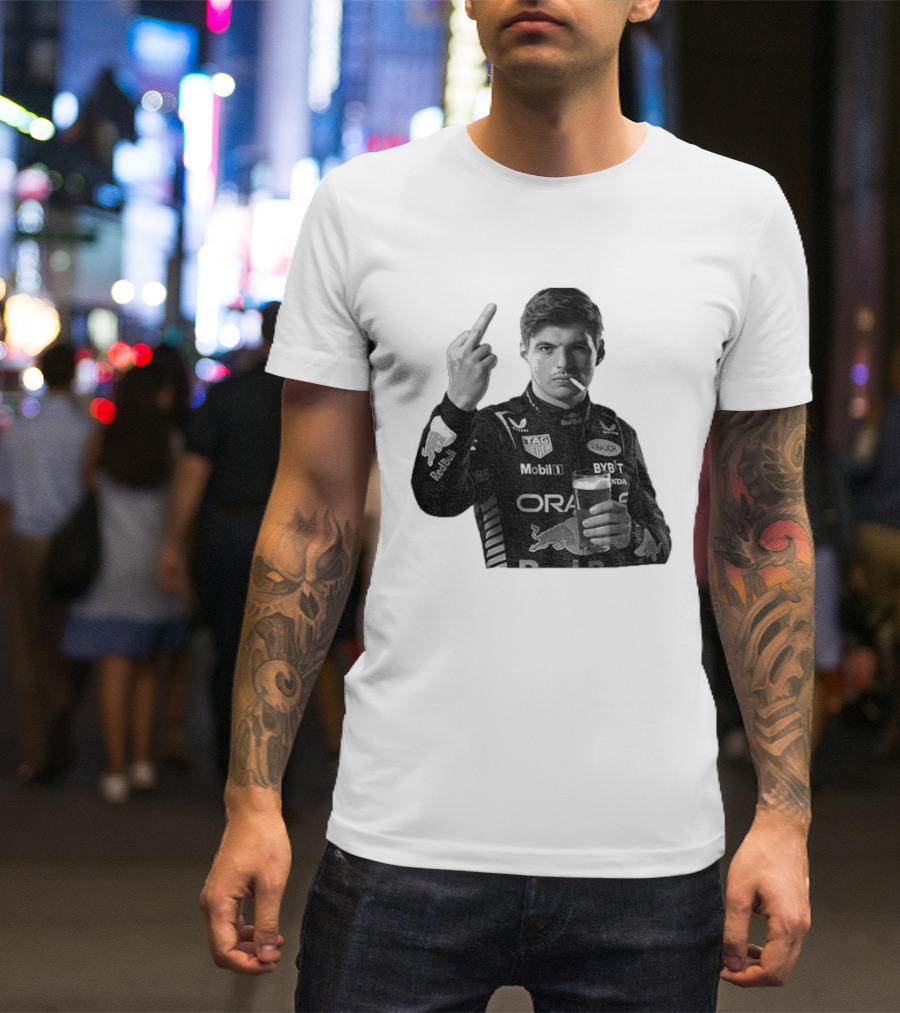Max Verstappen Red Bull Racing Smoking Beer Middle Finger T-Shirt
