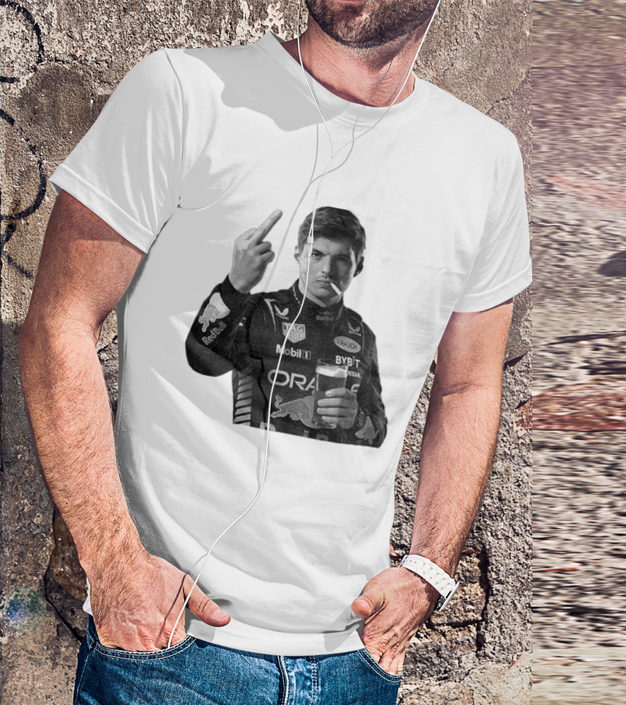 Max Verstappen Red Bull Racing Smoking Beer Middle Finger T-Shirt