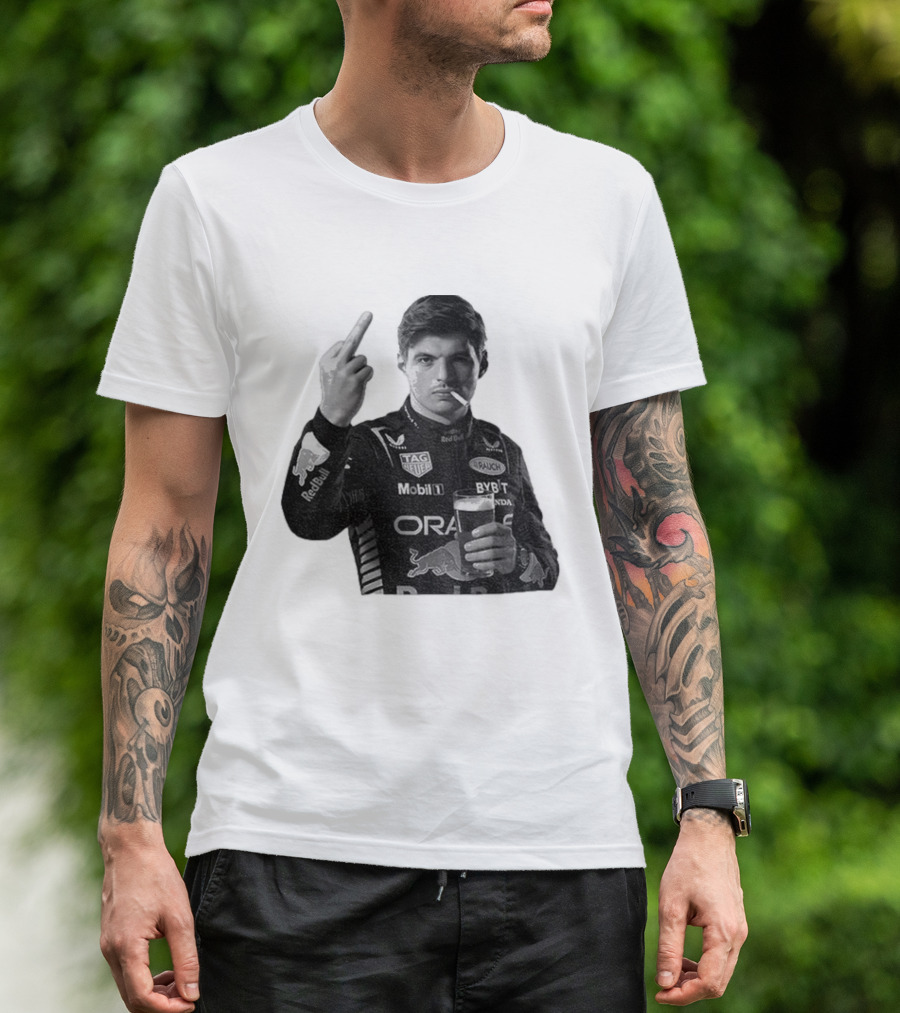 Max Verstappen Red Bull Racing Smoking Beer Middle Finger T-Shirt